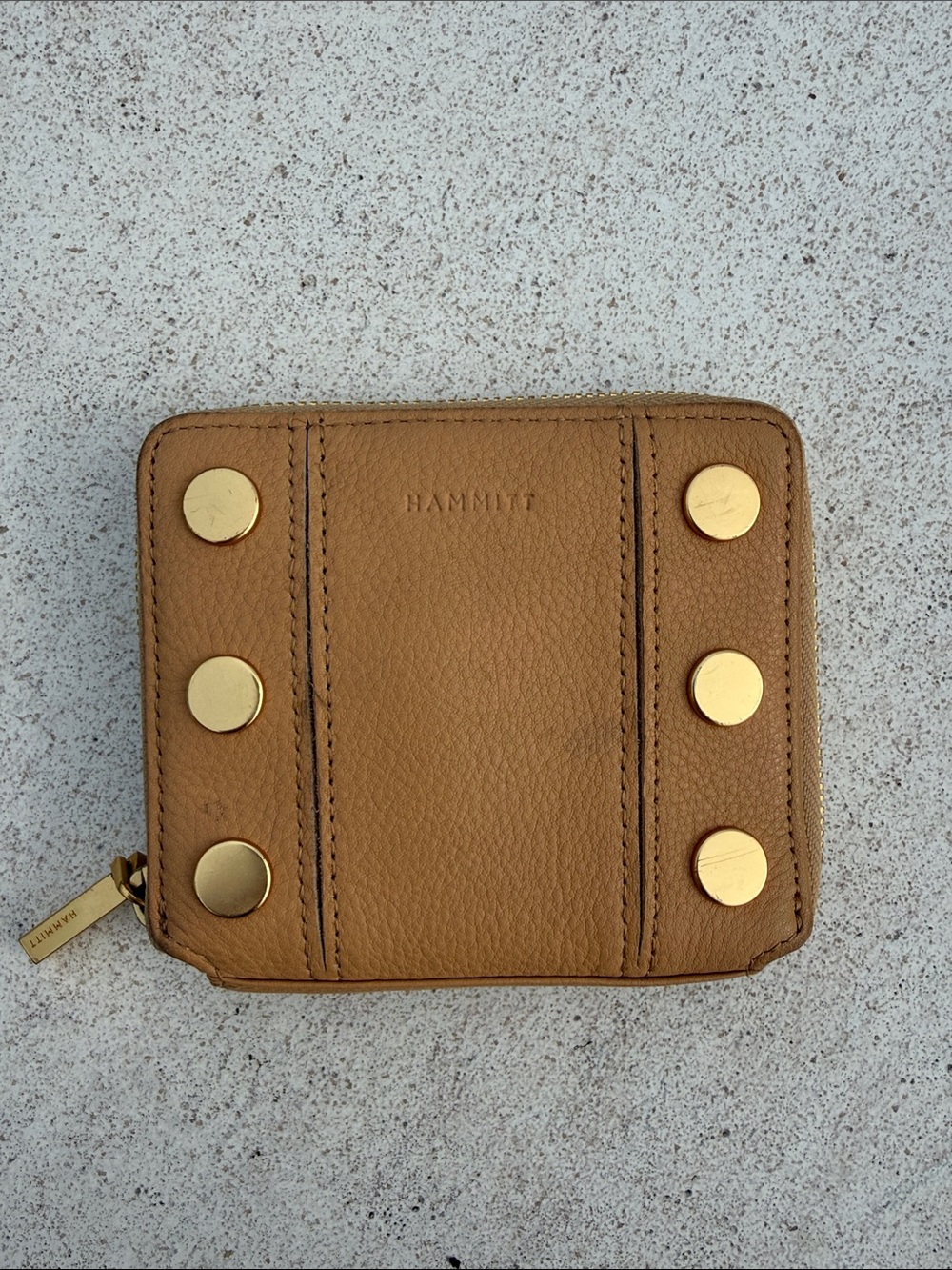 Hammitt Pebbled Leather Zip Wallet - Camel with Gold Studs